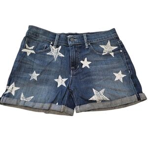Fidelity Denim dark wash white stars rolled hem denim shorts size 24